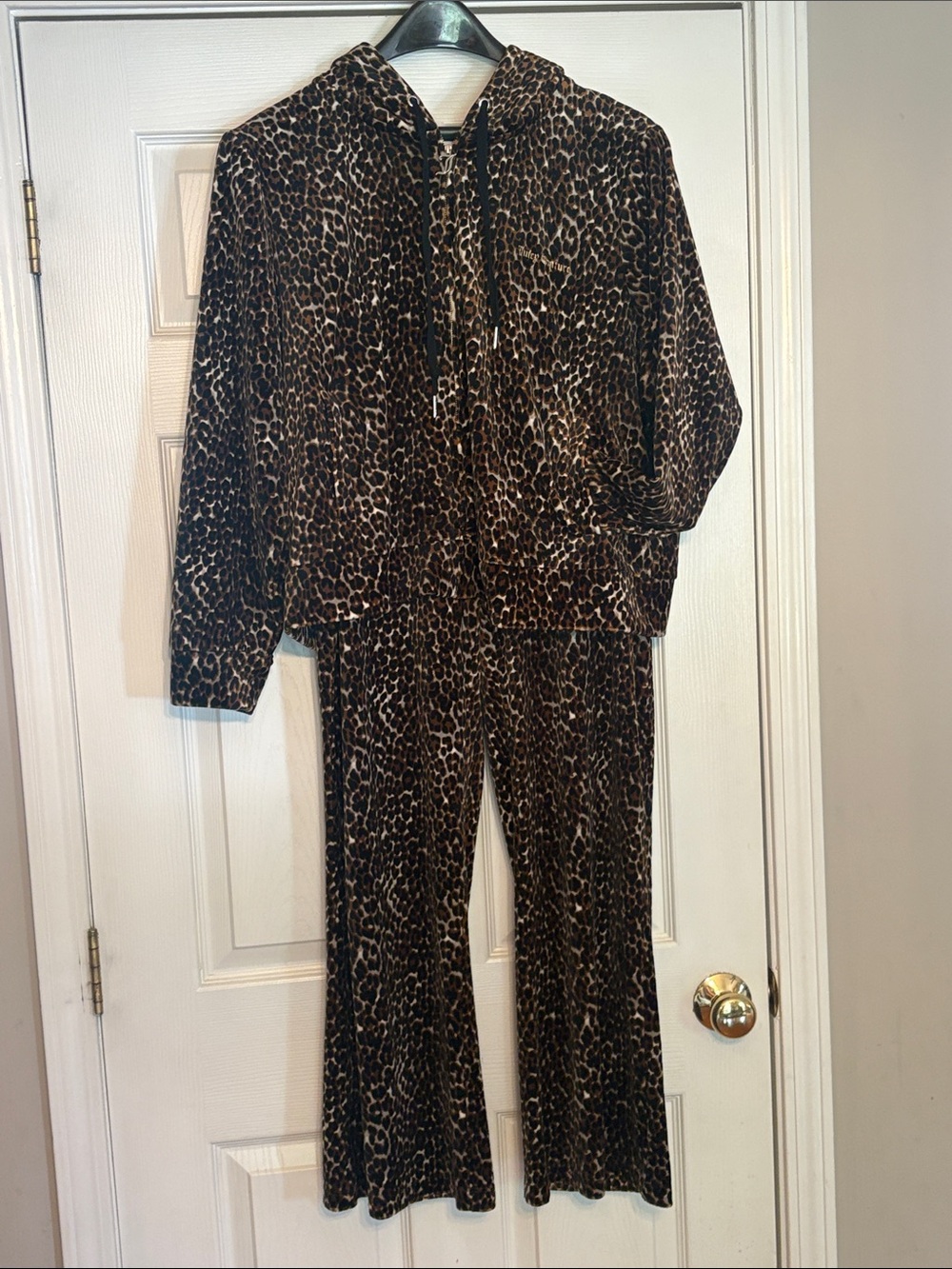 Juicy Couture Leopard Print Track Pants & Hoodie Set - Brown/Black